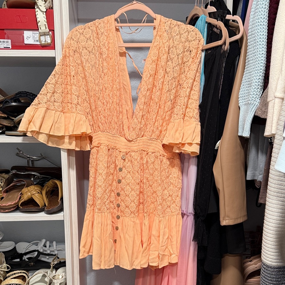Peach Flowy Free People Button-Front Romper